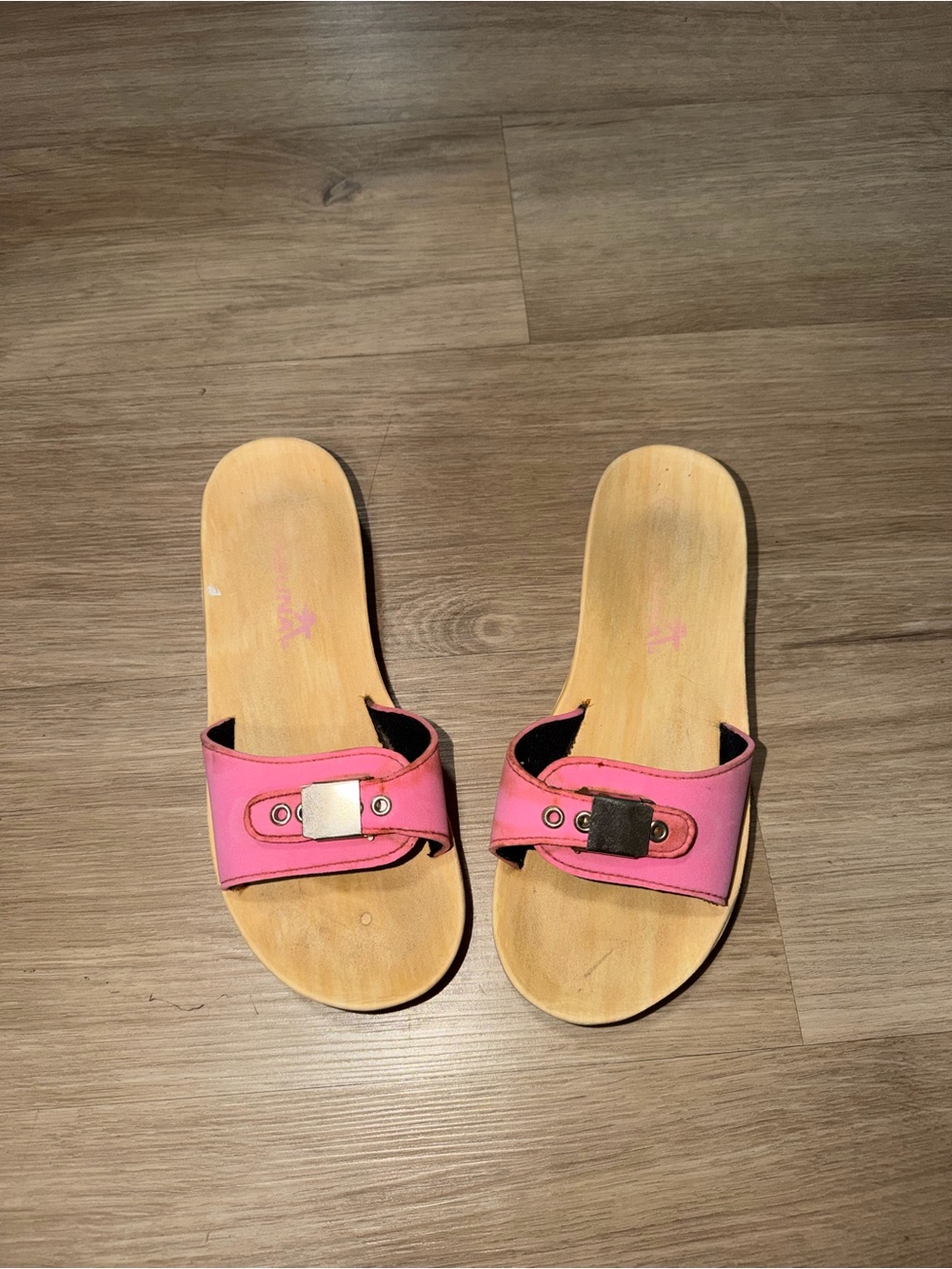 Pink Slide Sandals with Buckle Accent